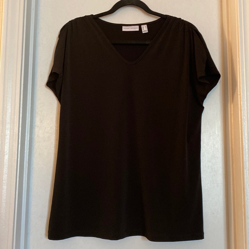 Susan Graver Liquid Knit Spit Sleeve Short Sleeve Top